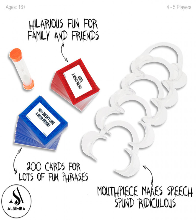 Alsimba Speak Out Mouthguard Challenge Game for Adults & Kids – Fun Family Party Game with 5 Mouthpieces & 200 Cards