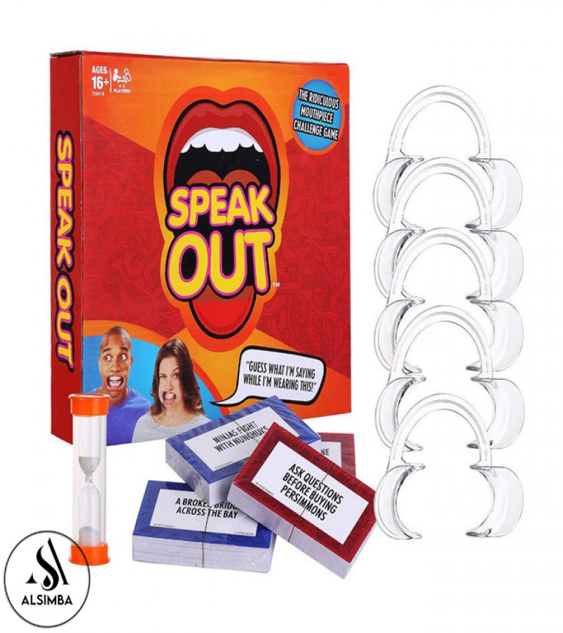 Alsimba Speak Out Mouthguard Challenge Game for Adults & Kids – Fun Family Party Game with 5 Mouthpieces & 200 Cards