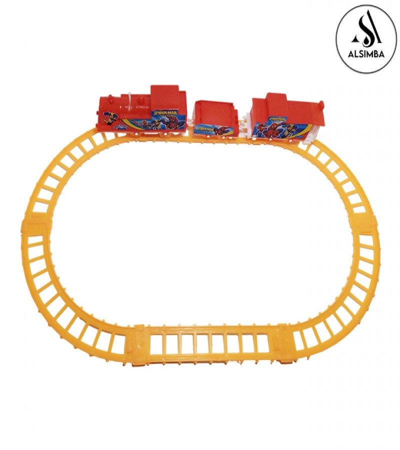 Alsimba Spiderman Electric Train Set Toy for Kids Boys & Girls – Battery Operated – Gauge Track – Red Engine