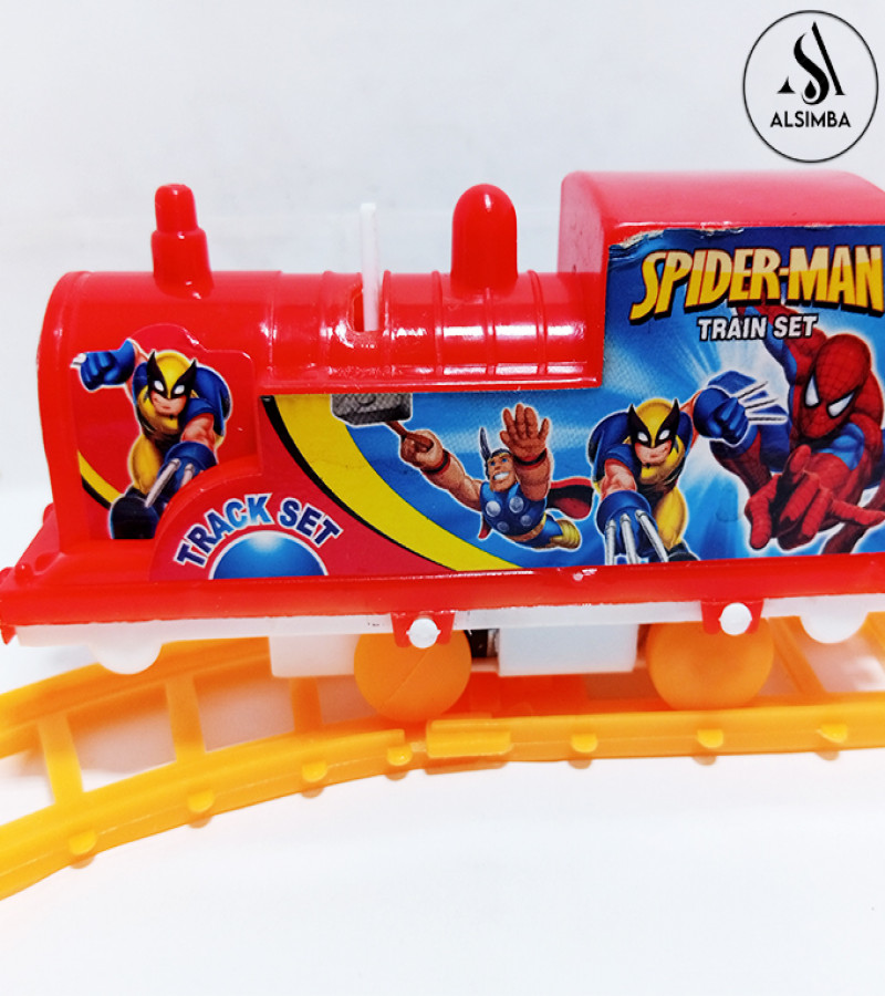 Alsimba Spiderman Electric Train Set Toy for Kids Boys & Girls – Battery Operated – Gauge Track – Red Engine