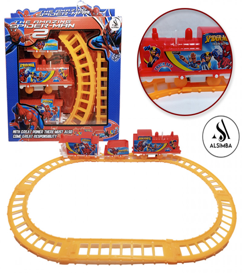 Alsimba Spiderman Electric Train Set Toy for Kids Boys & Girls – Battery Operated – Gauge Track – Red Engine