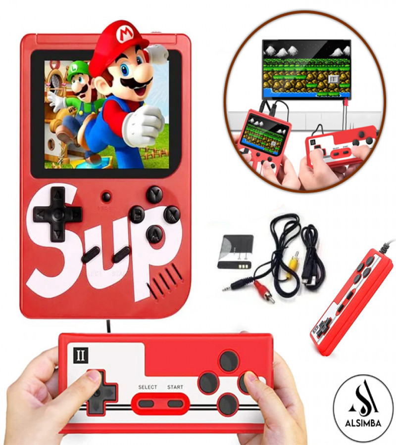 Alsimba SUP 2 Player Handheld Game Console 400 in 1 Retro Game Box with Controllers, TV Output, Rechargeable - Red