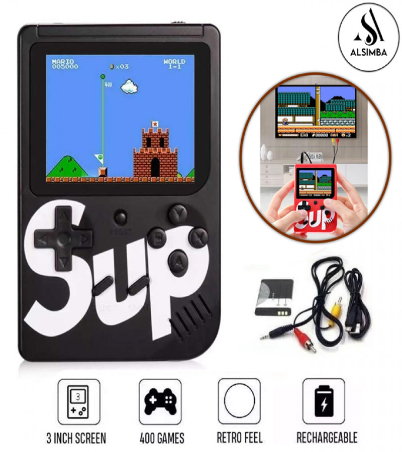 Alsimba 400-in-1 Retro Handheld Game Console – Rechargeable 5" LCD Game Box for Kids, TV Connect, Portable Black