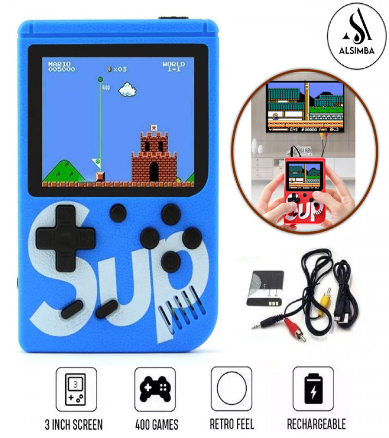 Alsimba SUP Game Box 400 in 1 Retro Handheld Console with Rechargeable Battery, TV Output, 5-Inch Display – Blue