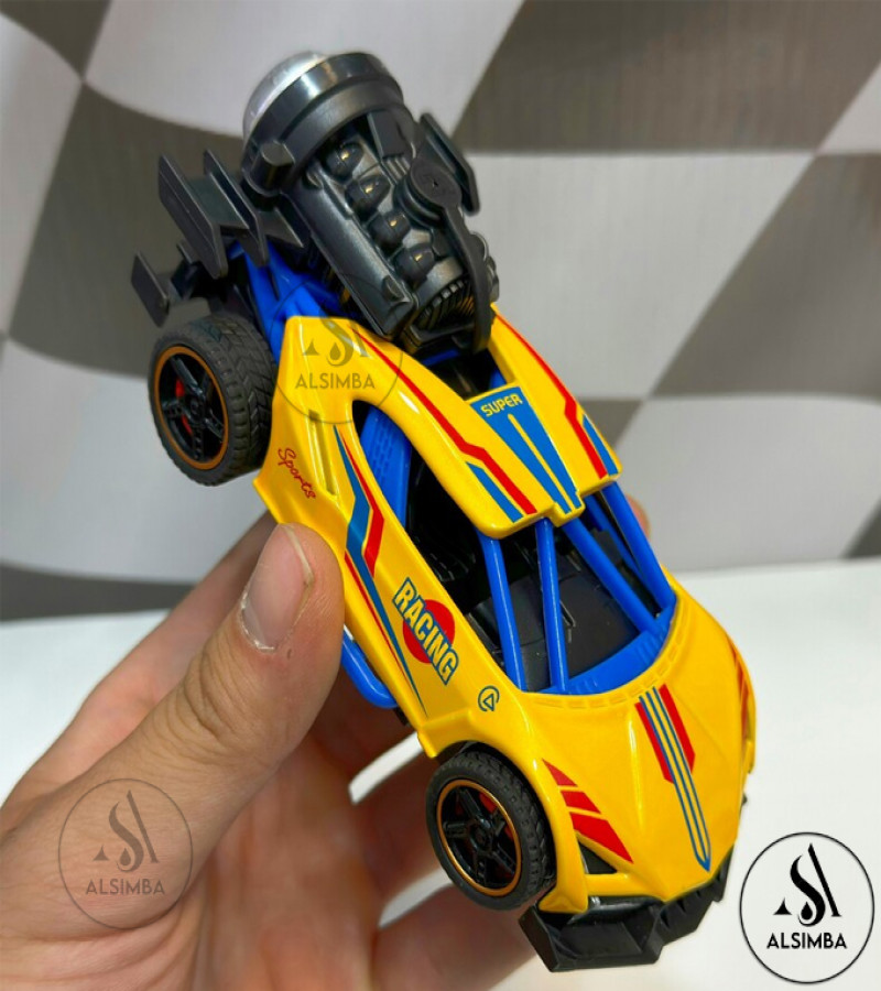 Alsimba Racing Rock Monster Diecast Metal Car for Kids – Smoke Spray, Pull Back Action, Battery Operated – 5” Yellow