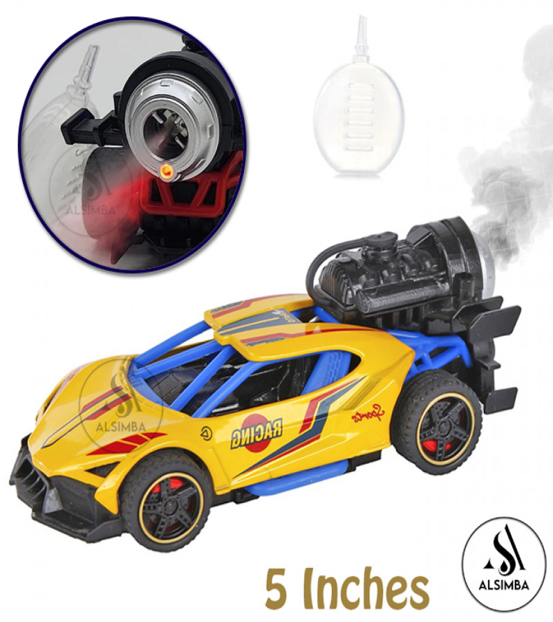 Alsimba Racing Rock Monster Diecast Metal Car for Kids – Smoke Spray, Pull Back Action, Battery Operated – 5” Yellow