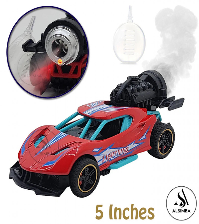 Alsimba Racing Rock Monster Diecast Car – Smoke Spray, Pull Back, Battery Operated Toy Car for Kids – 5” – Red
