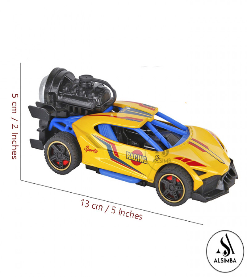 Alsimba Racing Rock Monster Diecast Metal Car for Kids – Smoke Spray, Pull Back Action, Battery Operated – 5” Yellow