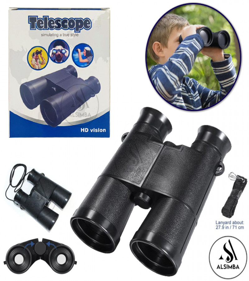 Alsimba Kids Telescope Binoculars Toy – HD Vision, Shockproof, Bird Watching, Hiking, Birthday Gift – 6" Black