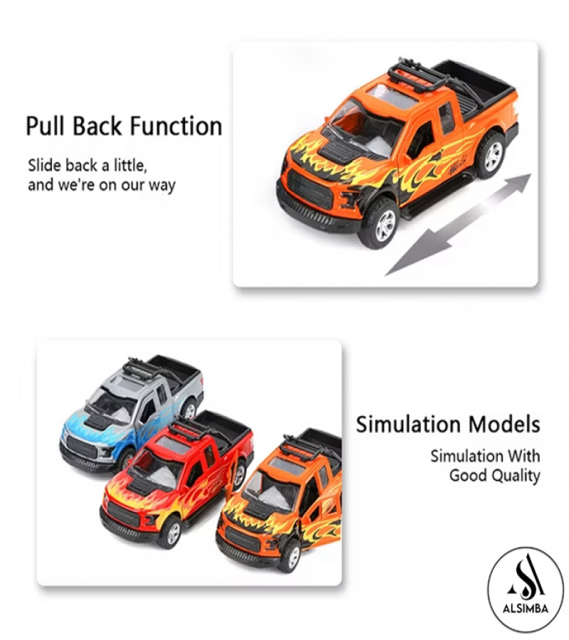 Alsimba 1:32 Toyota Hilux 4x4 Revo Dala Die-Cast Pickup Truck Toy – Metal Revo, Vigo, Silverado, Raptor – 5" – Orange
