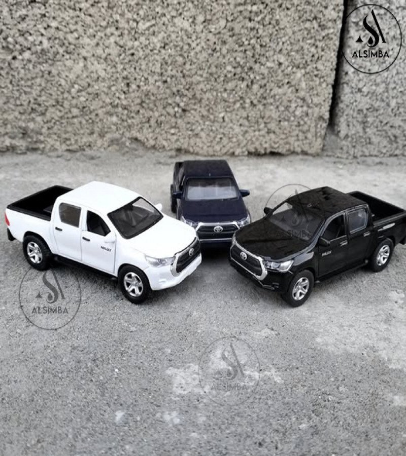 Alsimba Toyota Hilux Vigo Die-Cast Metal Toy Car – 1:36 Scale – Lights, Music – Openable Doors – 5" Black Model