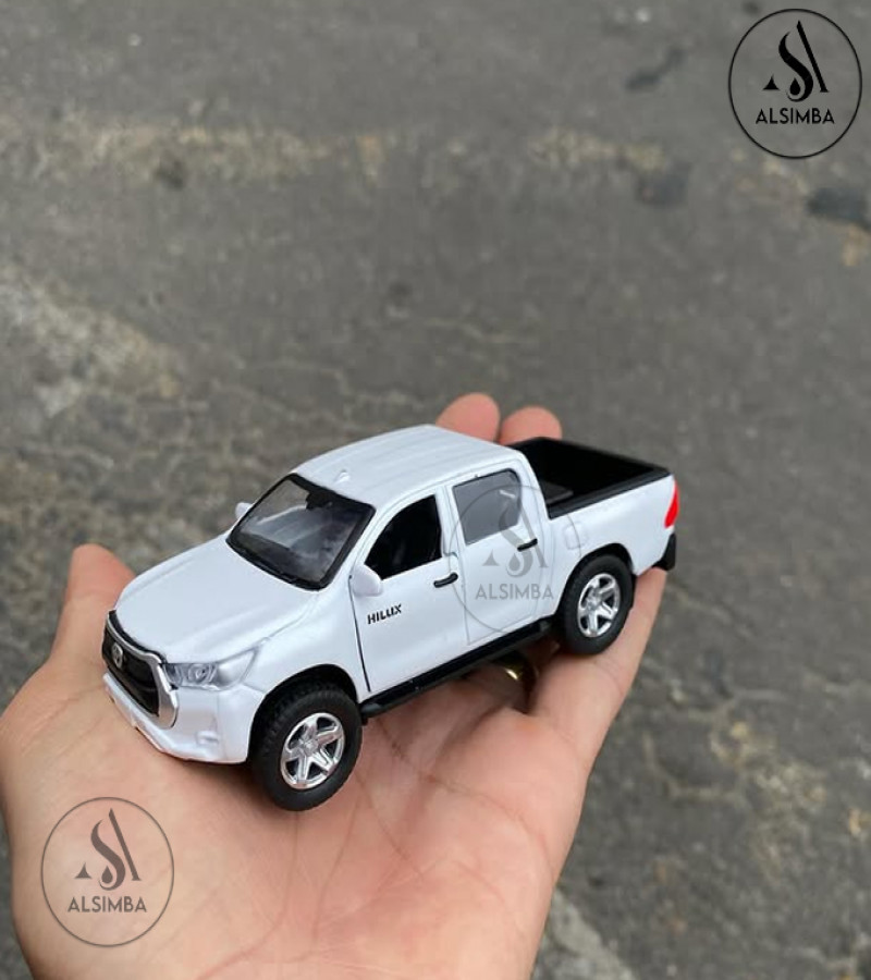 Alsimba Toyota Hilux Vigo Diecast Model Toy Car – 1:36 Scale – Lights & Music – Openable Doors – 5" Size – Blue Metal