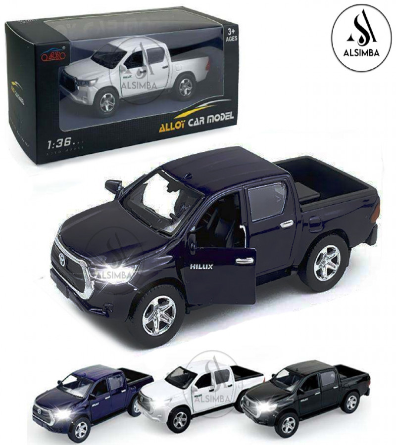 Alsimba Toyota Hilux Vigo Die-Cast Metal Toy Car – 1:36 Scale – Lights, Music – Openable Doors – 5" Black Model