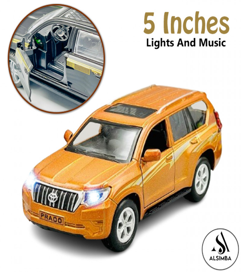 Alsimba 1:36 Toyota Land Cruiser Prado SUV Diecast Car with Lights, Music, Openable Doors, Pull Back Toy - Orange