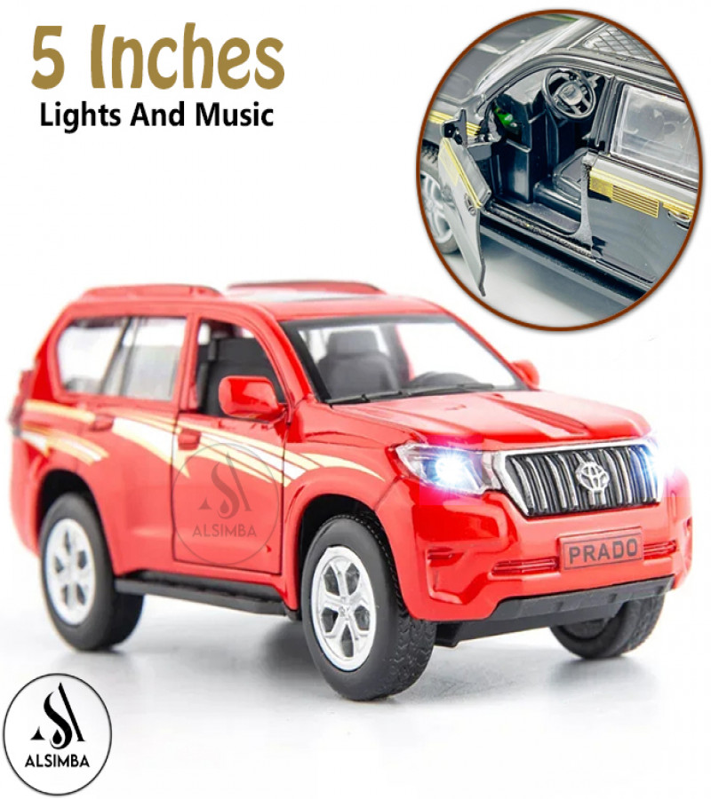Alsimba 1:36 Toyota Land Cruiser Prado G25 SUV Model Car Red – Doors Open, Lights & Music, Pull Back Diecast Toy
