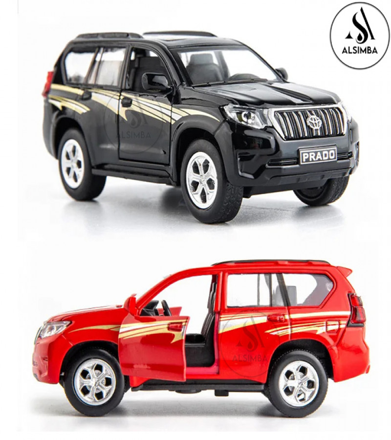 Alsimba 1:36 Toyota Land Cruiser Prado G25 SUV Model Car Red – Doors Open, Lights & Music, Pull Back Diecast Toy