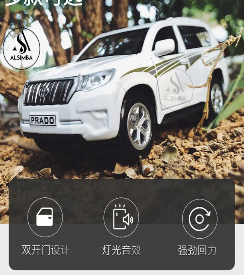 Alsimba Toyota Land Cruiser Prado G25 1:36 Scale SUV Toy Car with Lights Music Pull Back Diecast Metal Model - Black