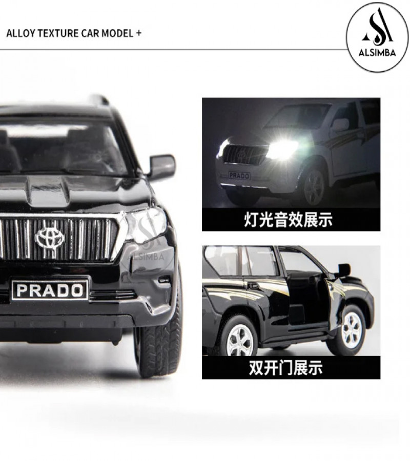 Alsimba Toyota Land Cruiser Prado G25 1:36 Scale SUV Toy Car with Lights Music Pull Back Diecast Metal Model - Black