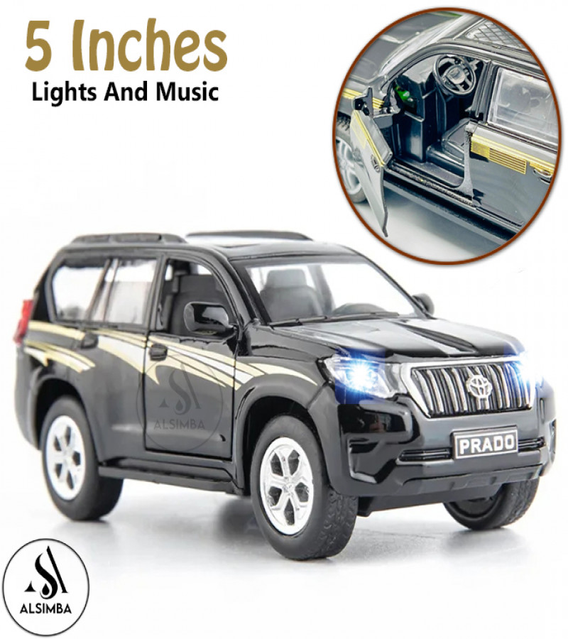 Alsimba Toyota Land Cruiser Prado G25 1:36 Scale SUV Toy Car with Lights Music Pull Back Diecast Metal Model - Black