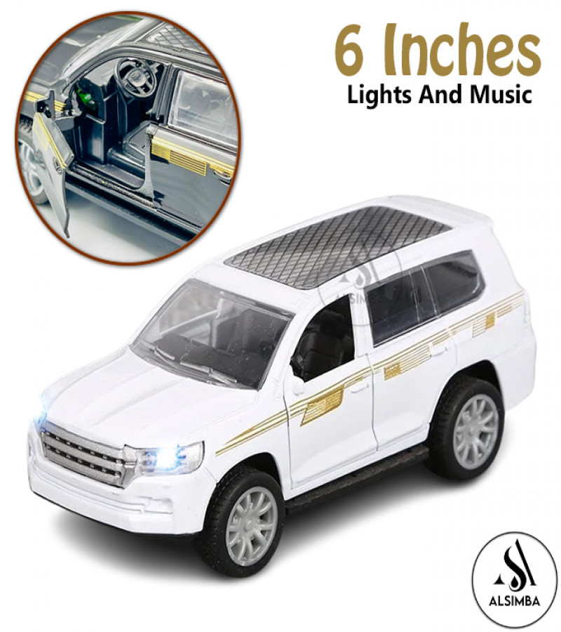 Alsimba Toyota Land Cruiser V8 1:32 Diecast SUV Model Car with Lights, Sound, Openable Doors, Pull-Back Action – White