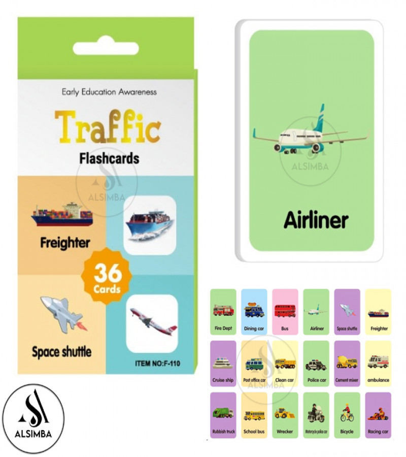 AAlsimba Traffic Flash Cards for Kids – 36 Pcs Educational Learning Set for Toddlers, Preschool & Kindergarten
