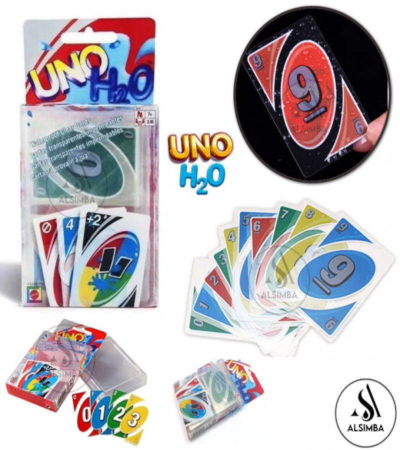 UNO H2O To Go Waterproof Transparent Plastic Card Game – 112 Washable Clear Cards – Fun for Kids, Family & Travel