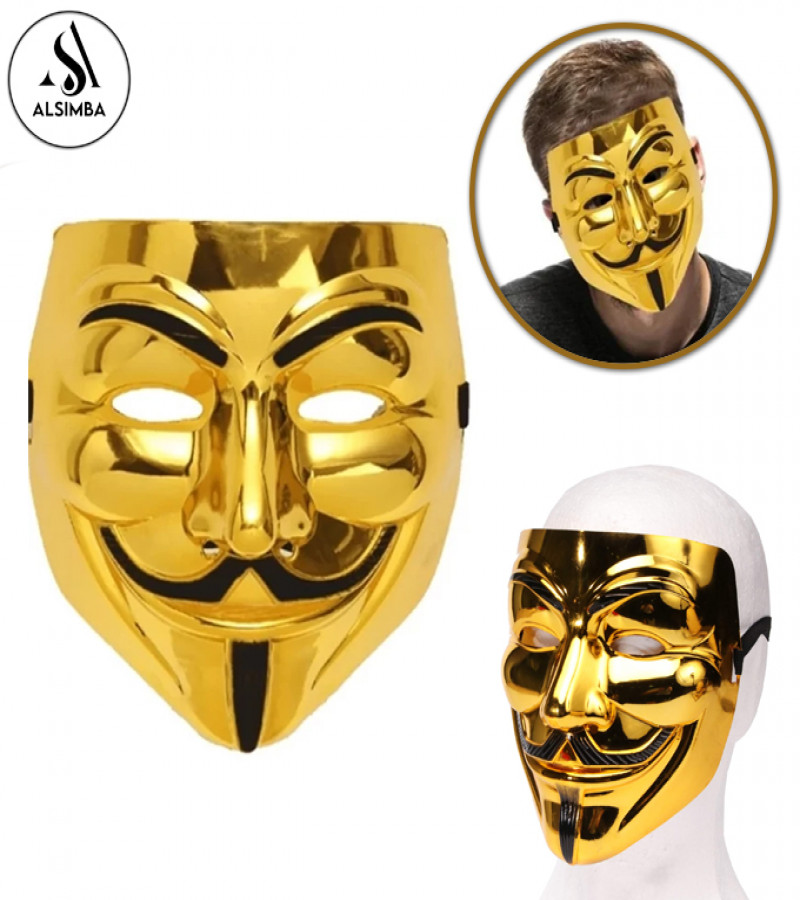 Alsimba V for Vendetta Anonymous Joker Mask for Halloween Cosplay Party – Golden Black Resin Mask for Men Women Kids