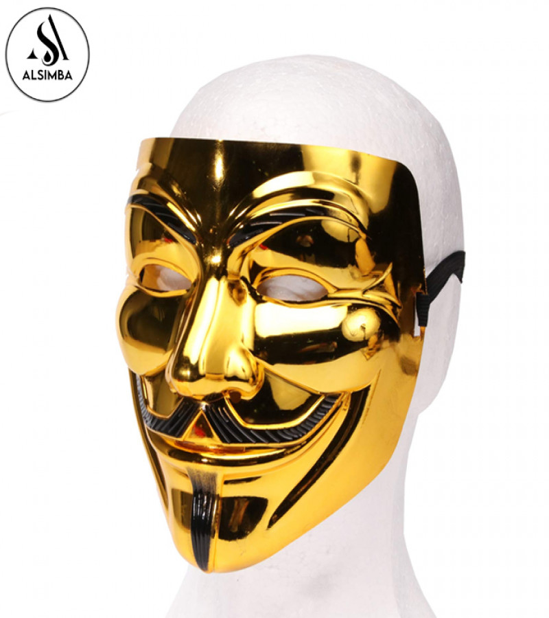 Alsimba V for Vendetta Anonymous Joker Mask for Halloween Cosplay Party – Golden Black Resin Mask for Men Women Kids