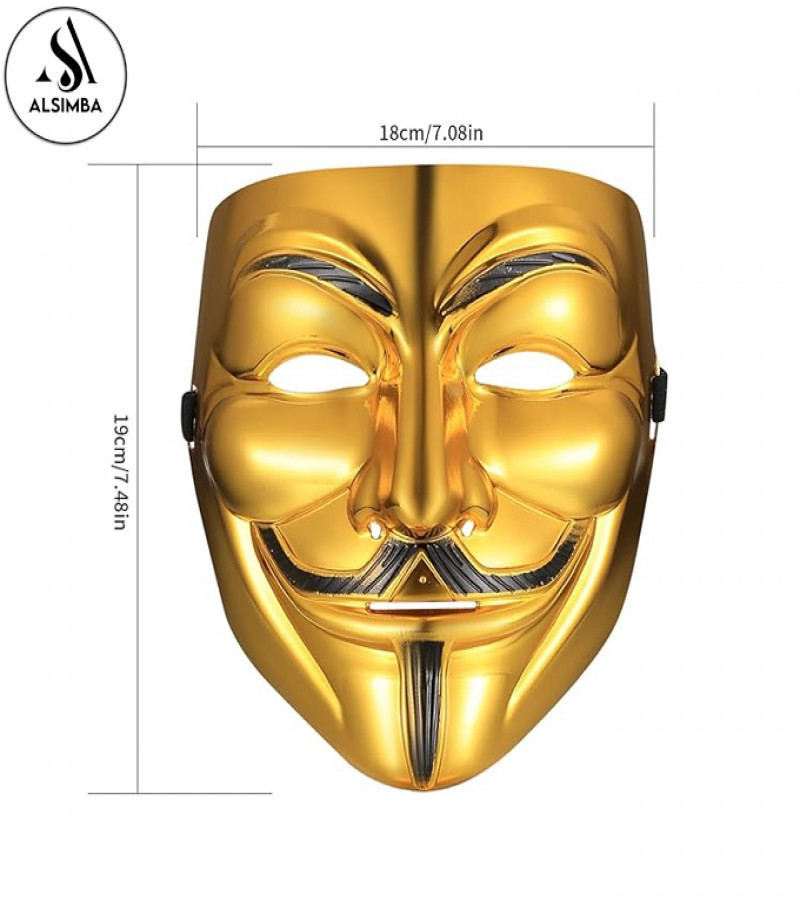 Alsimba V for Vendetta Anonymous Joker Mask for Halloween Cosplay Party – Golden Black Resin Mask for Men Women Kids