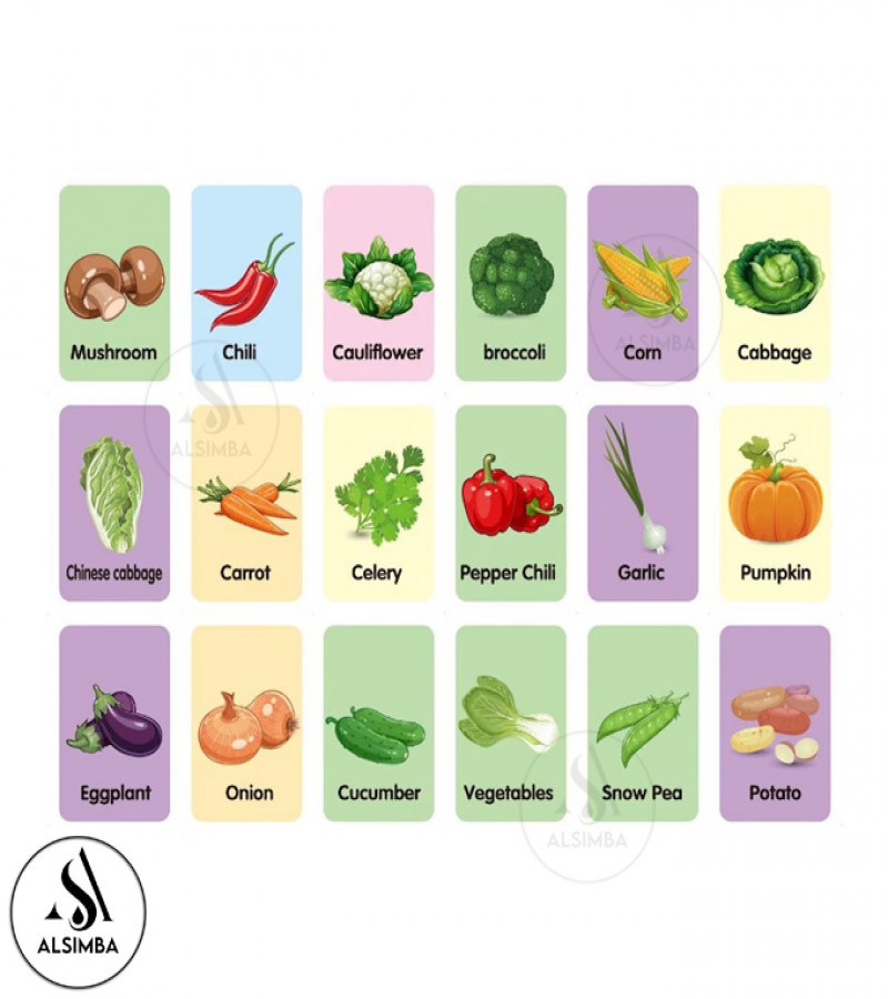 Alsimba Vegetable Flash Cards for Kids – 36 Pcs Early Learning Educational Game, Preschool & Montessori Toy