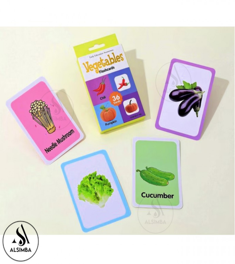 Alsimba Vegetable Flash Cards for Kids – 36 Pcs Early Learning Educational Game, Preschool & Montessori Toy