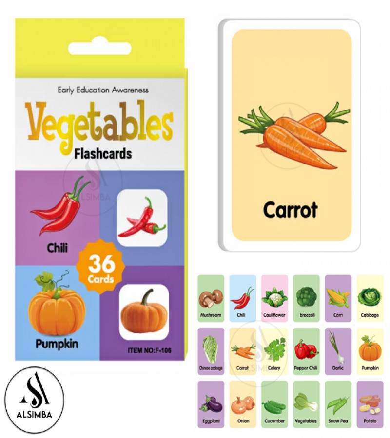 Alsimba Vegetable Flash Cards for Kids – 36 Pcs Early Learning Educational Game, Preschool & Montessori Toy