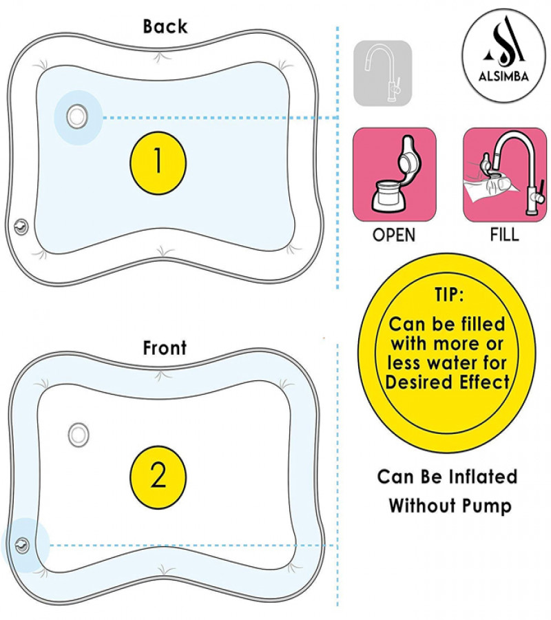 Alsimba Tummy Time Water Mat for Babies with 6 Floating Toys – Foldable Inflatable Playmat for Infants 3–24 Months