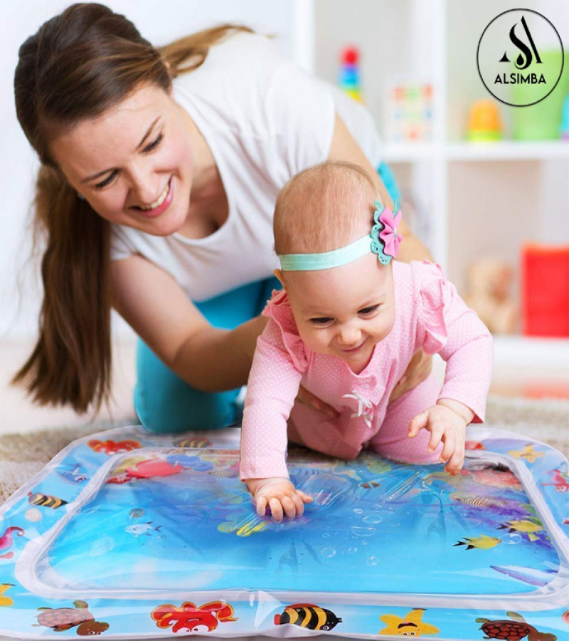 Alsimba Tummy Time Water Mat for Babies with 6 Floating Toys – Foldable Inflatable Playmat for Infants 3–24 Months