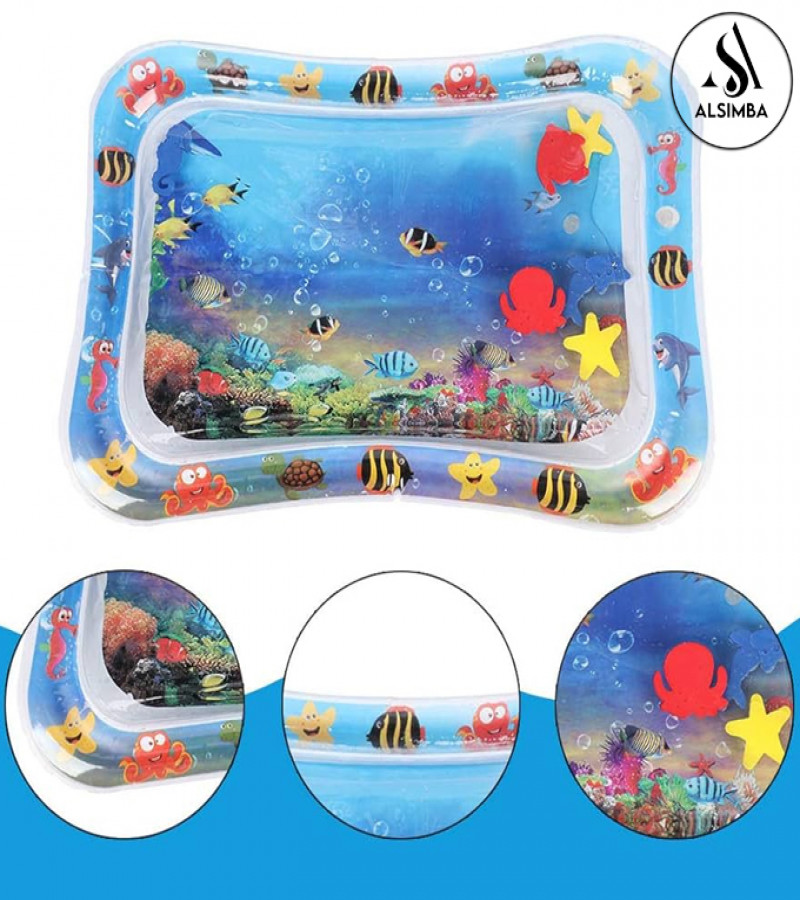Alsimba Tummy Time Water Mat for Babies with 6 Floating Toys – Foldable Inflatable Playmat for Infants 3–24 Months