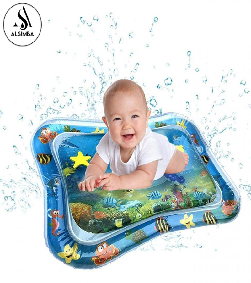 Alsimba Inflatable Tummy Time Water Play Mat for Babies with 6 Floating Toys – Foldable Pad for 3-24 Months+