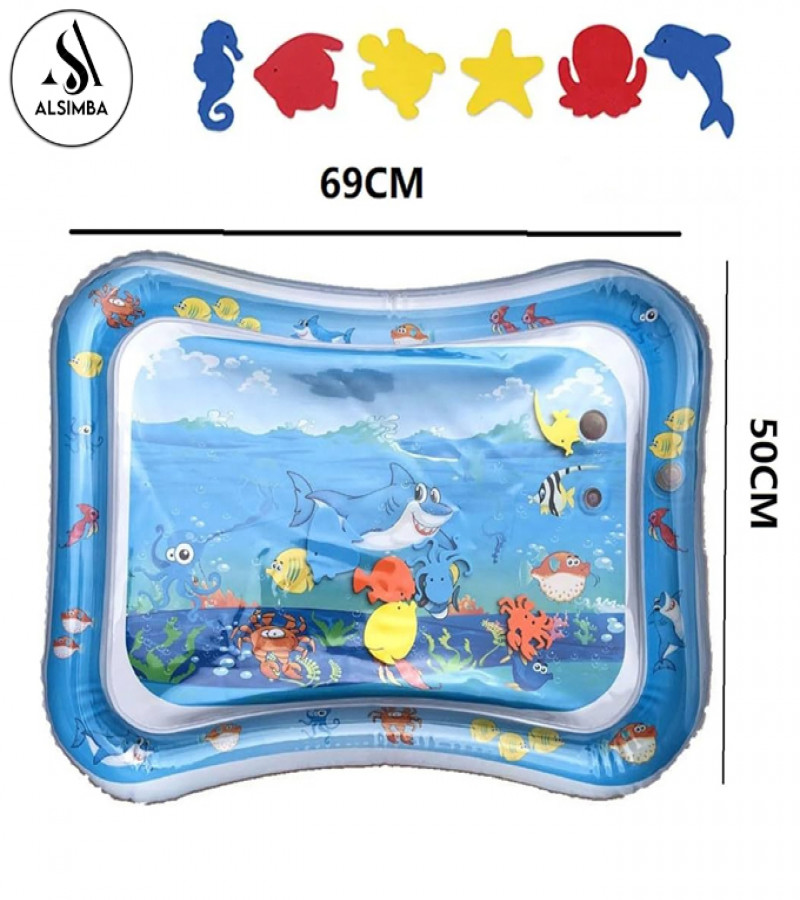 Alsimba Inflatable Tummy Time Water Play Mat for Babies with 6 Floating Toys – Foldable Pad for 3-24 Months+