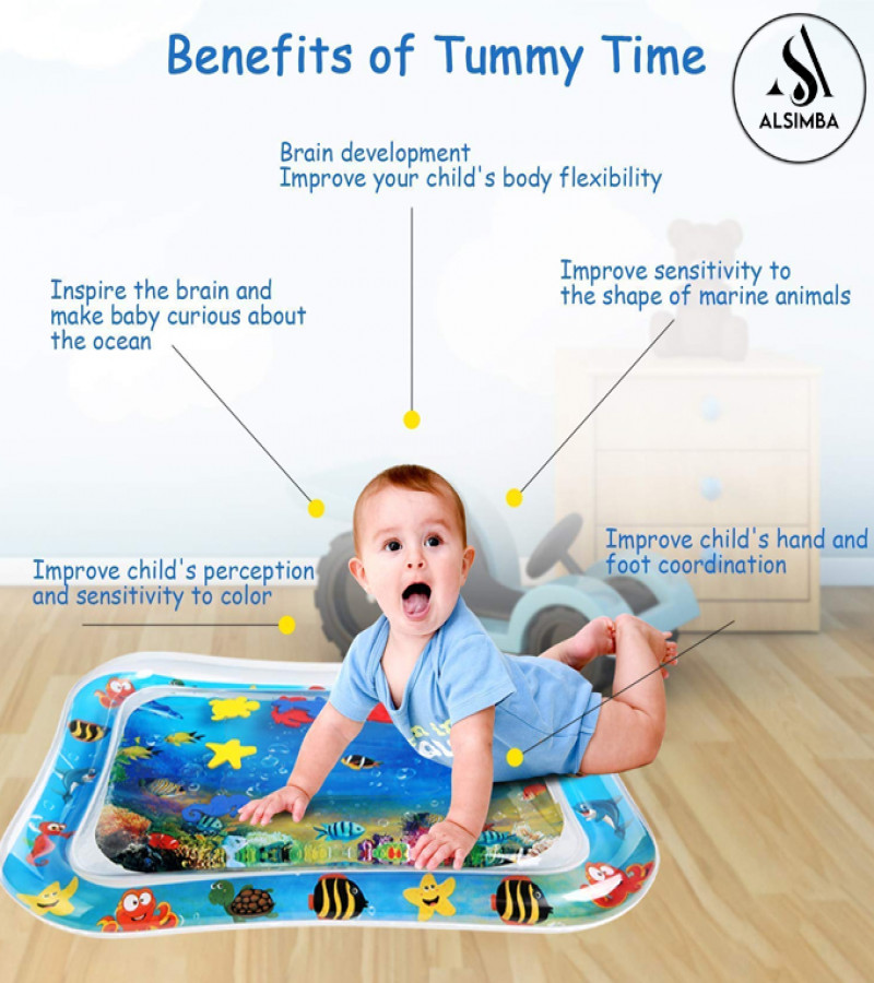 Alsimba Inflatable Tummy Time Water Play Mat for Babies with 6 Floating Toys – Foldable Pad for 3-24 Months+