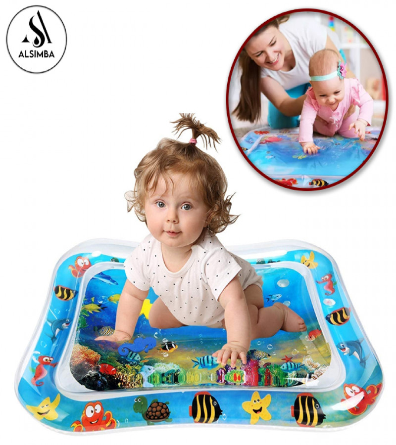 Alsimba Inflatable Tummy Time Water Play Mat for Babies with 6 Floating Toys – Foldable Pad for 3-24 Months+