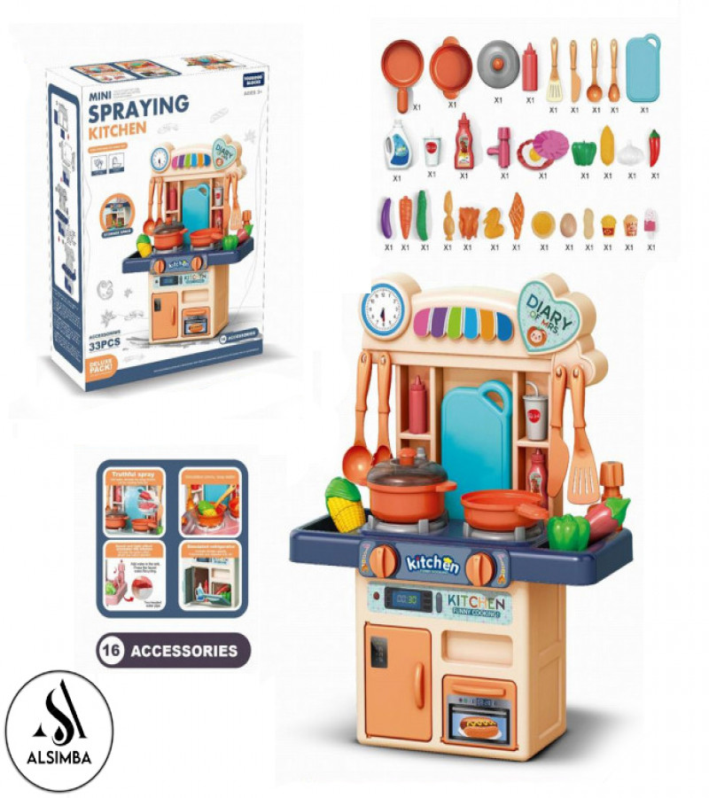 Alsimba Water Spray Kitchen Set with Lights & Sound for Kids – Electric Mini Pretend Play Cooking Toy (Random Color)