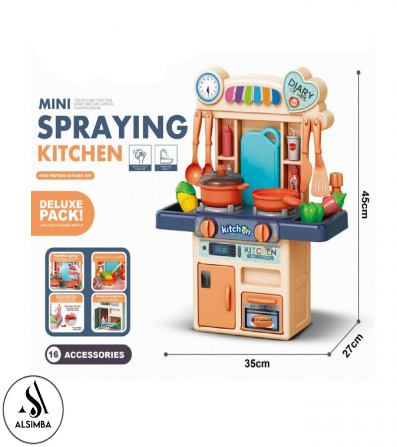 Alsimba Water Spray Kitchen Set with Lights & Sound for Kids – Electric Mini Pretend Play Cooking Toy (Random Color)