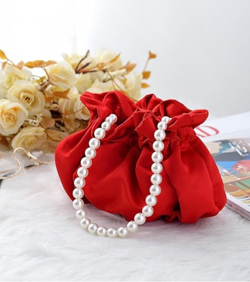 Satin Soft White Aesthetic Pearl Chain Dumpling Bag for girl Shoulder Handbag 2025