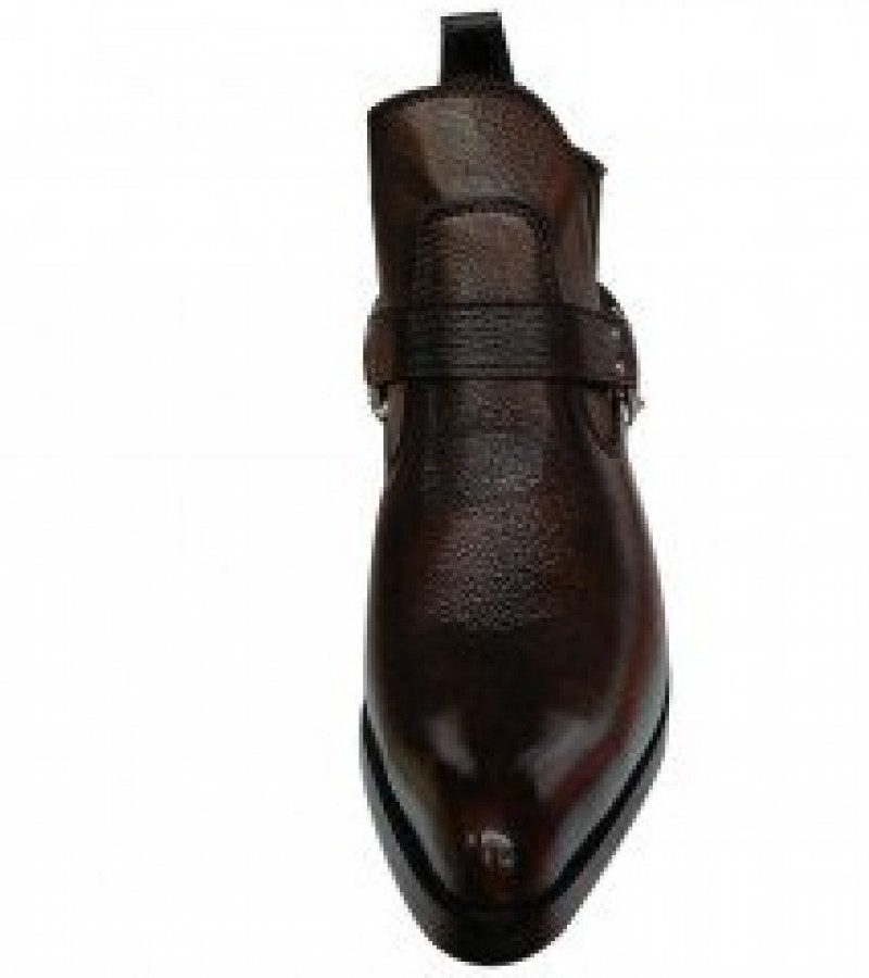 Dark Brown Leather Western Cowboy Boots With Metal Chain For Men - 7 To 12