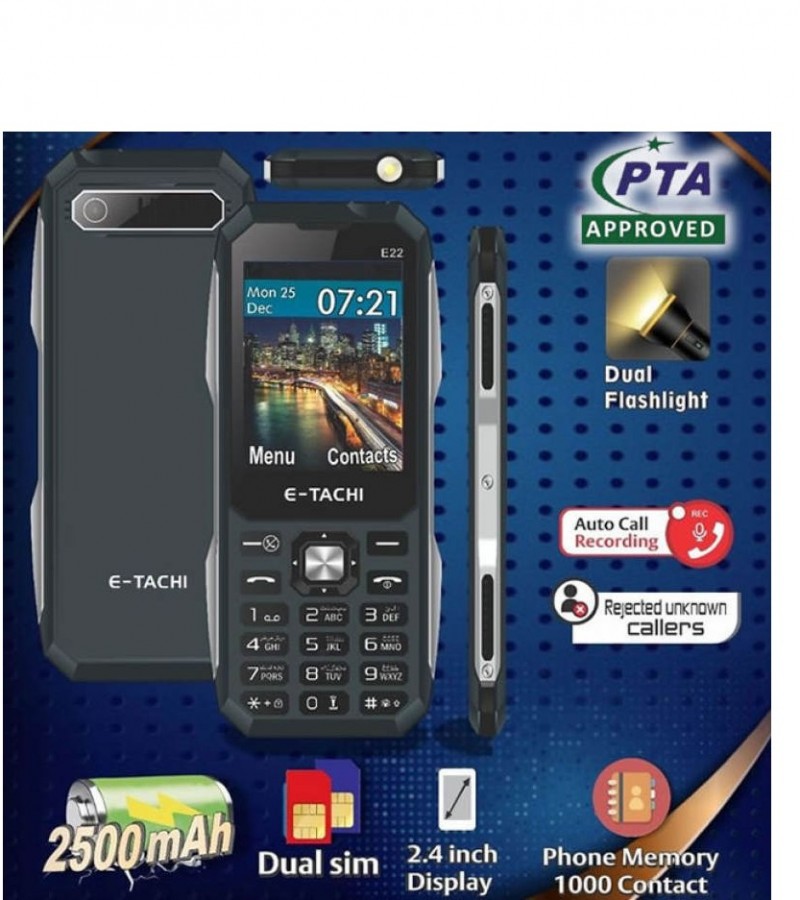 E Tachi E22 Mobile Phone 2500 mAh Battery - 1000 Contacts Memory