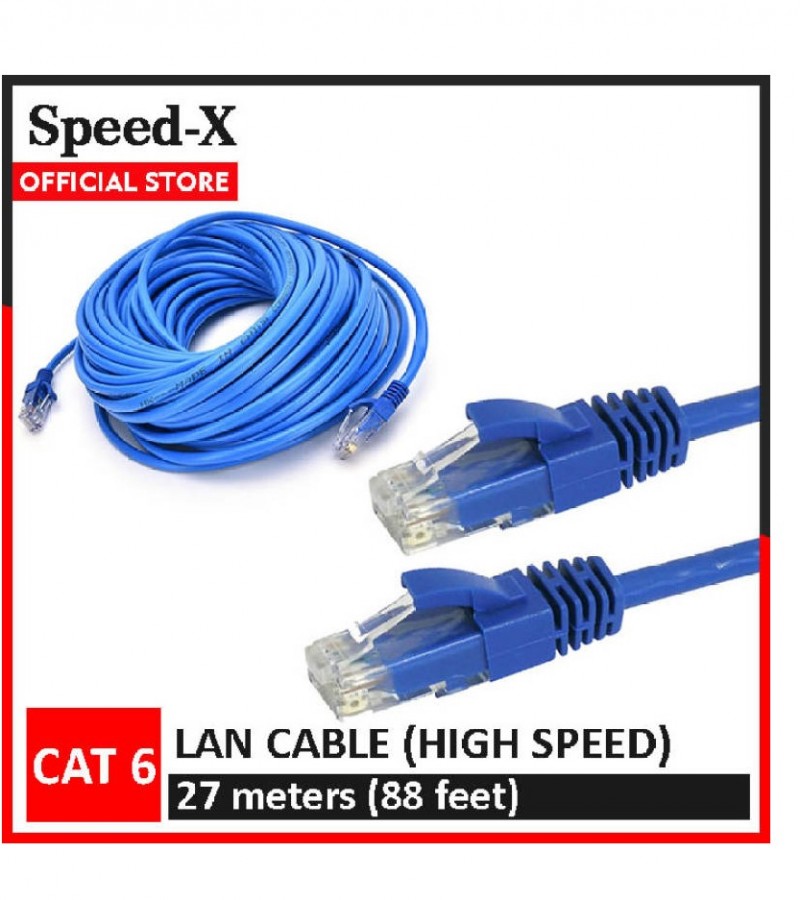 SpeedX LAN Cable 27 meters (88 feet) Cat 6 Ethernet Cable Fixed Connectors