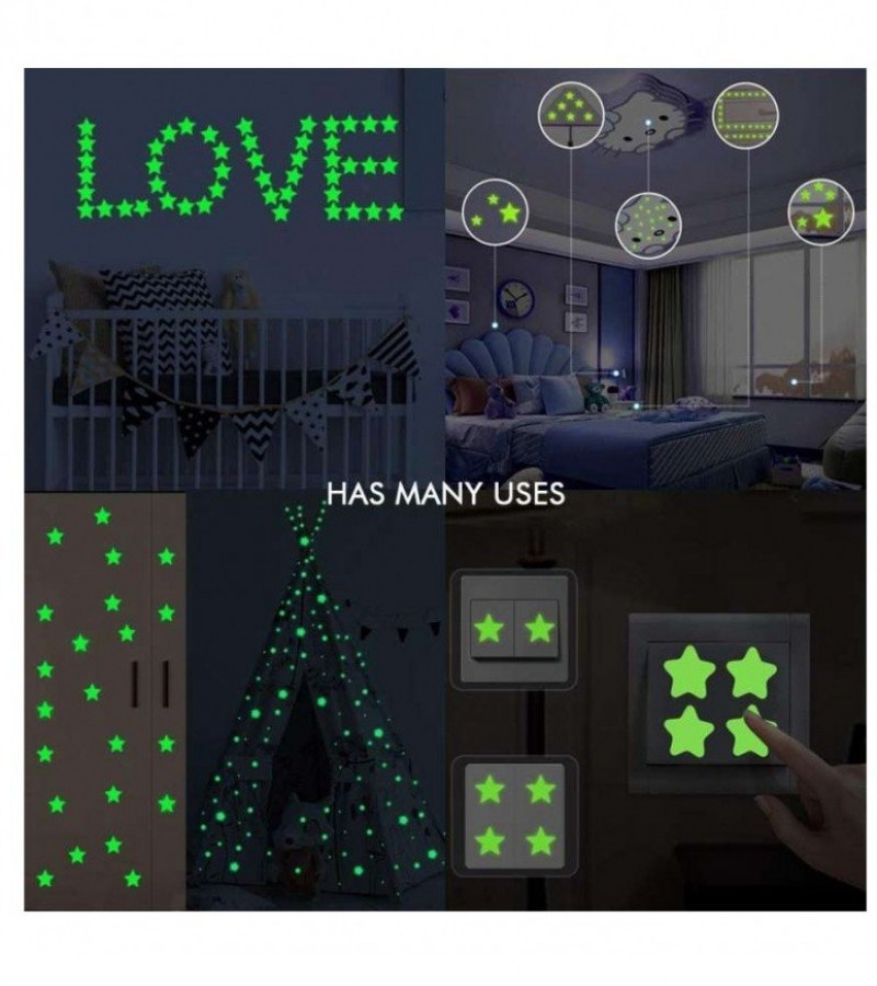 Attractive Pack of 200 - 3D Stars Glow In The Dark Wall Stickers Luminous Fluorescent Wall Stickers