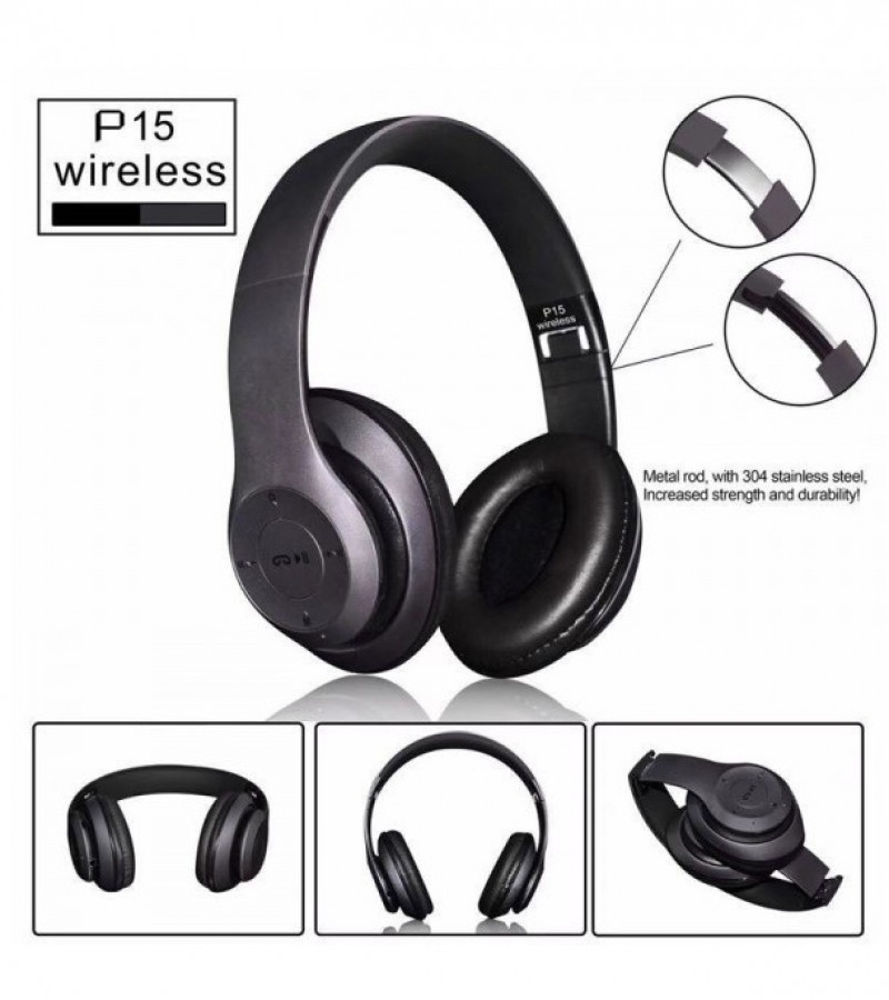 P15 - Wireless Bluetooth Over The Ear Super Bass Stereo Headphone - Black