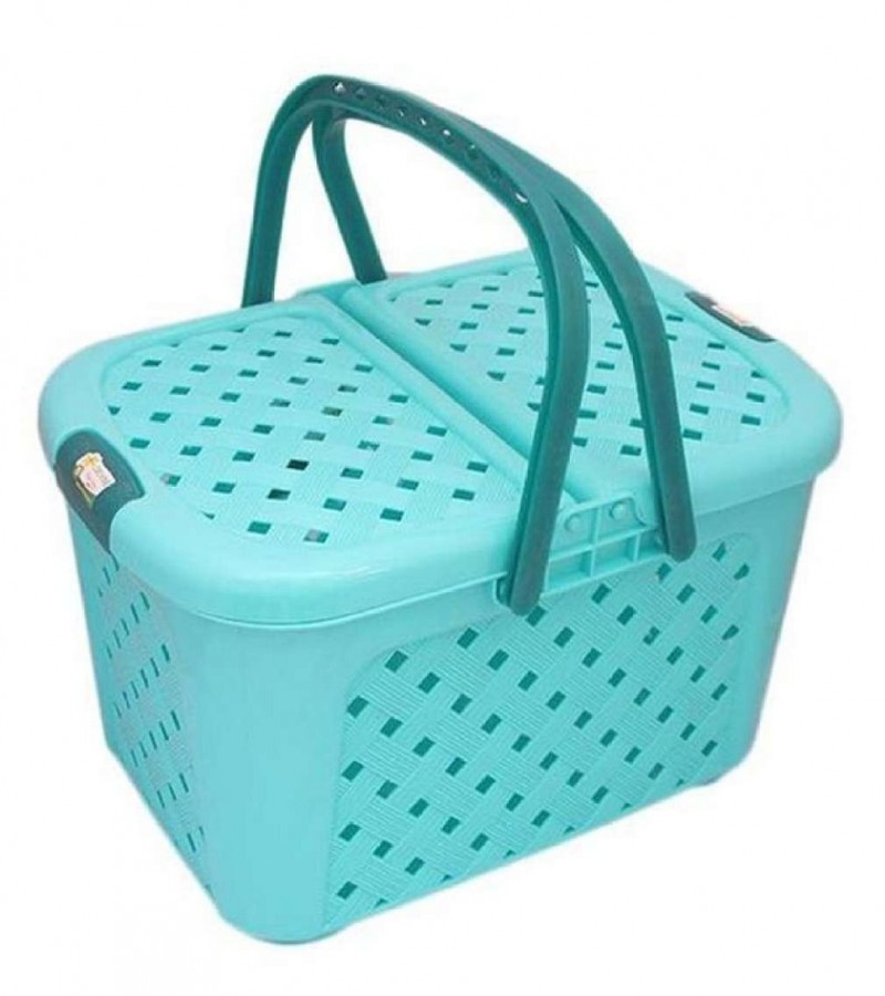Portable Storage, Picnic And Carry Basket With Lid - Blue