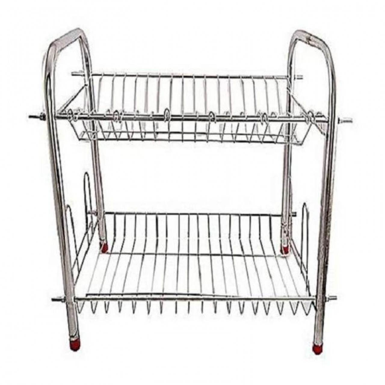 Stainless Steel Dish Rack Stand - 2 Rows - Adjustable Height - Adjustable pads - Removable Hooks