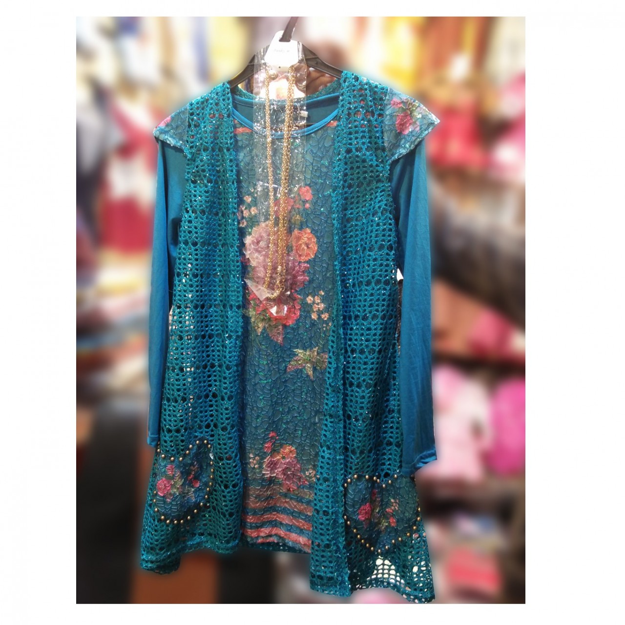 Fancy Long Top With Golden Necklace For Girls - 5 To 13 Years